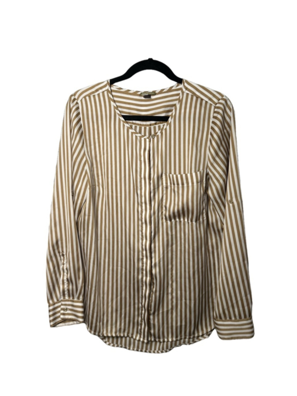DANA BUCHMAN Long Sleeve Blouse Brown and White Striped Size 10